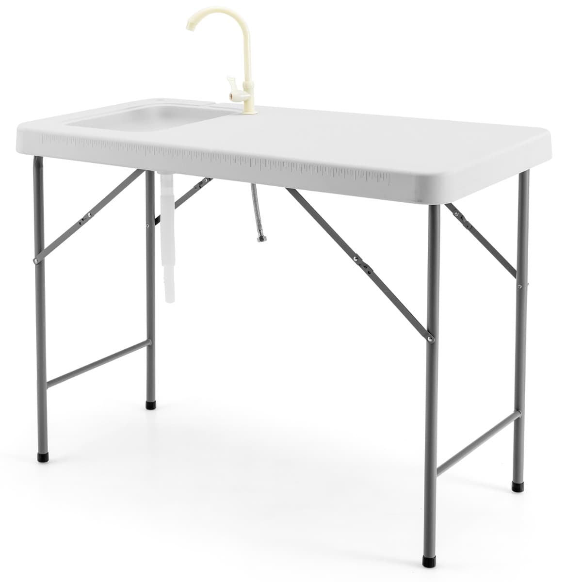CostwayTable de Pêche avec Éviers Table Pliante Portable pour Nettoyage de Poisson Acier &HDPE pour Jardin Camping Pique-Nique