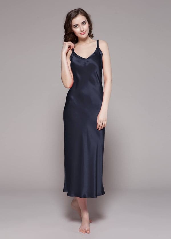 Chemise De Nuit En Soie Robe Sexy Pour Femme Bleu Marine 38-40 antiallergique